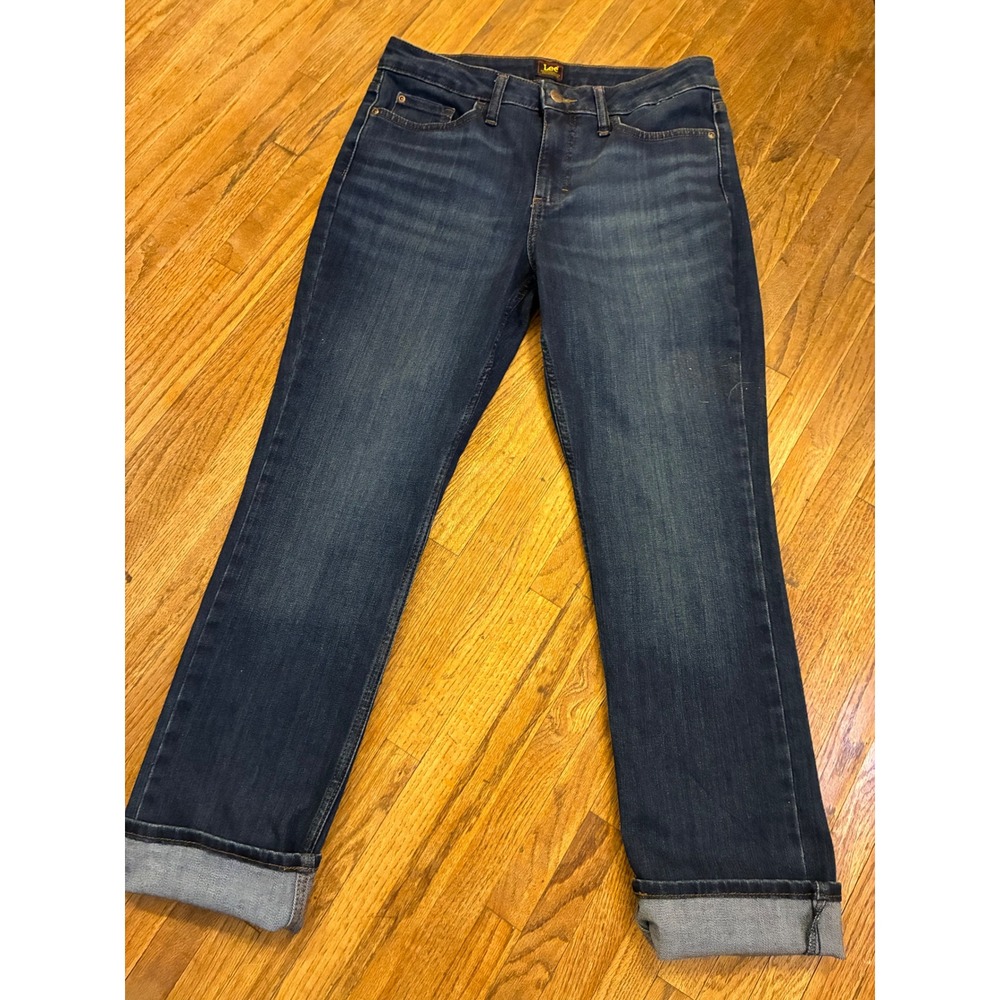 Lee Womens Straight Leg Dark Wash Stretch Denim Jeans 8M 31 Waist